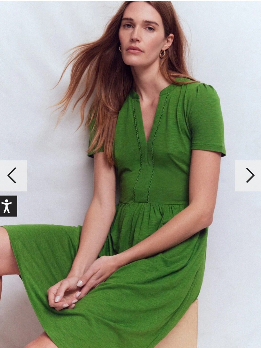 Boden Naomi Green V-Neck Short Sleeve Jersey Dress Pockets Knee 4R Length - Picture 2 of 14